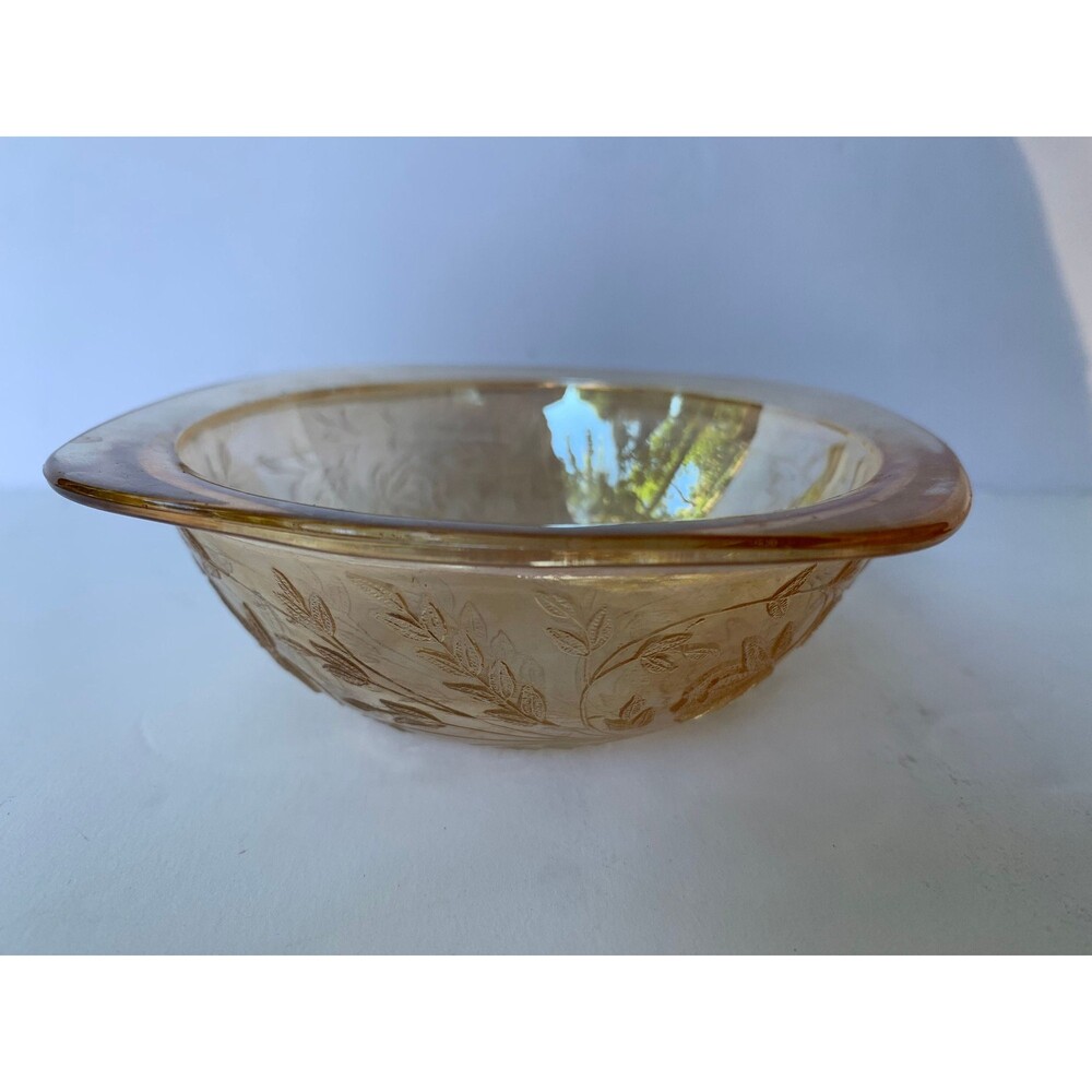 Vintage Jeannette Glass Floragold Louisa Depression Glass Small 4 3/8 ” Square B